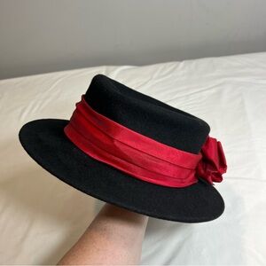 Vintage Doeskin 100% wool  Geo W Bollman & Co Deborah Rhodes red big bow hat
